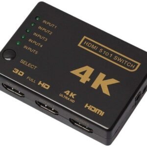 موزع HDMI بدقة 4K ذو 5 منافذ مع جهاز تحكم عن بعد بالأشعة تحت الحمراء لأجهزة HD بدقة 1080 بكسل