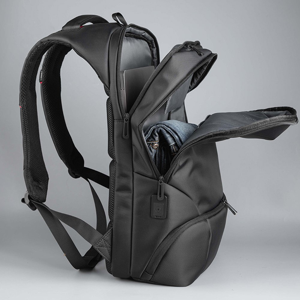 L'AVVENTO (BG416) Laptop Backpack Made by Water Repellent Polyester And PVC Materials fits up to 15.6" - Black لافينتو BG416 شنطة ظهر لابتوب حجم يصل الي 15.6 - أسود - الصورة 4