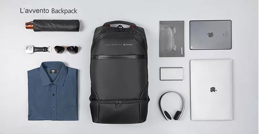 L'AVVENTO (BG416) Laptop Backpack Made by Water Repellent Polyester And PVC Materials fits up to 15.6" - Black لافينتو BG416 شنطة ظهر لابتوب حجم يصل الي 15.6 - أسود - الصورة 8
