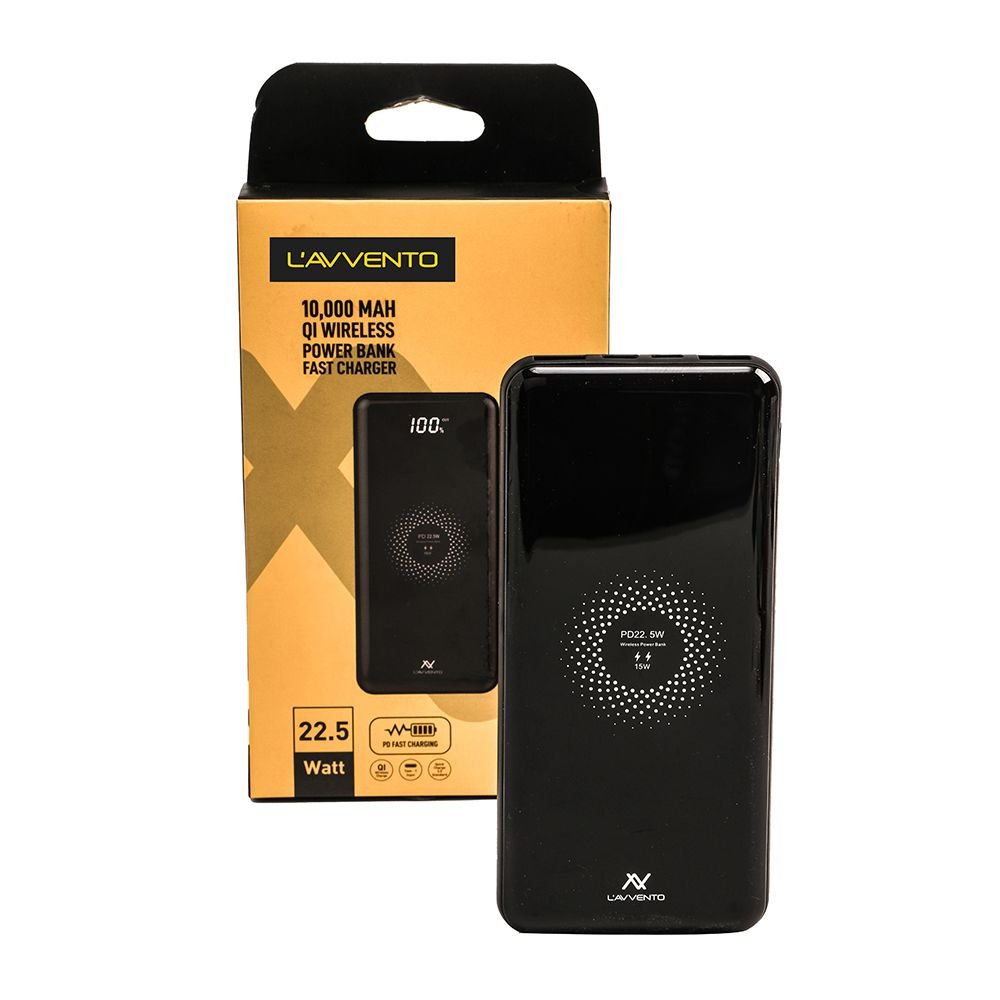 L'AVVENTO (MP125) Power Bank 10000mAh QI Wireless Fast Charger - Black لافينتو MP125 باور بانك لاسلكي شحن سريع QI سعة 10000 مللي أمبير - أسود - الصورة 3