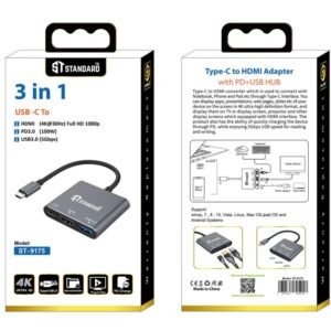 موزع USB Type-C الذكي (3 في 1): مخرج HDMI 4K + شحن سريع PD 100W + منفذ USB 3.0 فائق السرعة