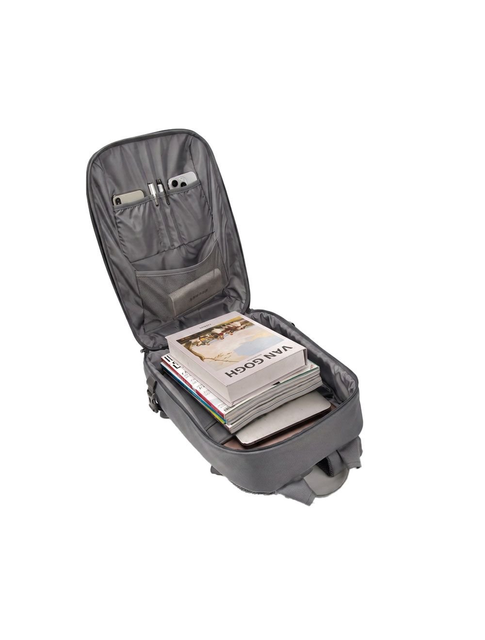 لافينتو (BGV05) شنطة ظهر Daily Laptop Anti-Theft - حجم يصل الى 15.6 بوصة مصنوعة من نايلون عالي الكثافة مقاوم للماء وبوليستر مع ماوس و منظف صغير - رمادي - الصورة 4